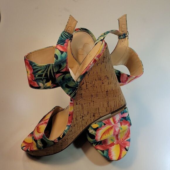 JESSICA SIMPSON JEISHA FLORAL WOMEN"S MULTICOLOR PEEP TOE ANKLE STRAP SANDAL - Picture 12 of 14